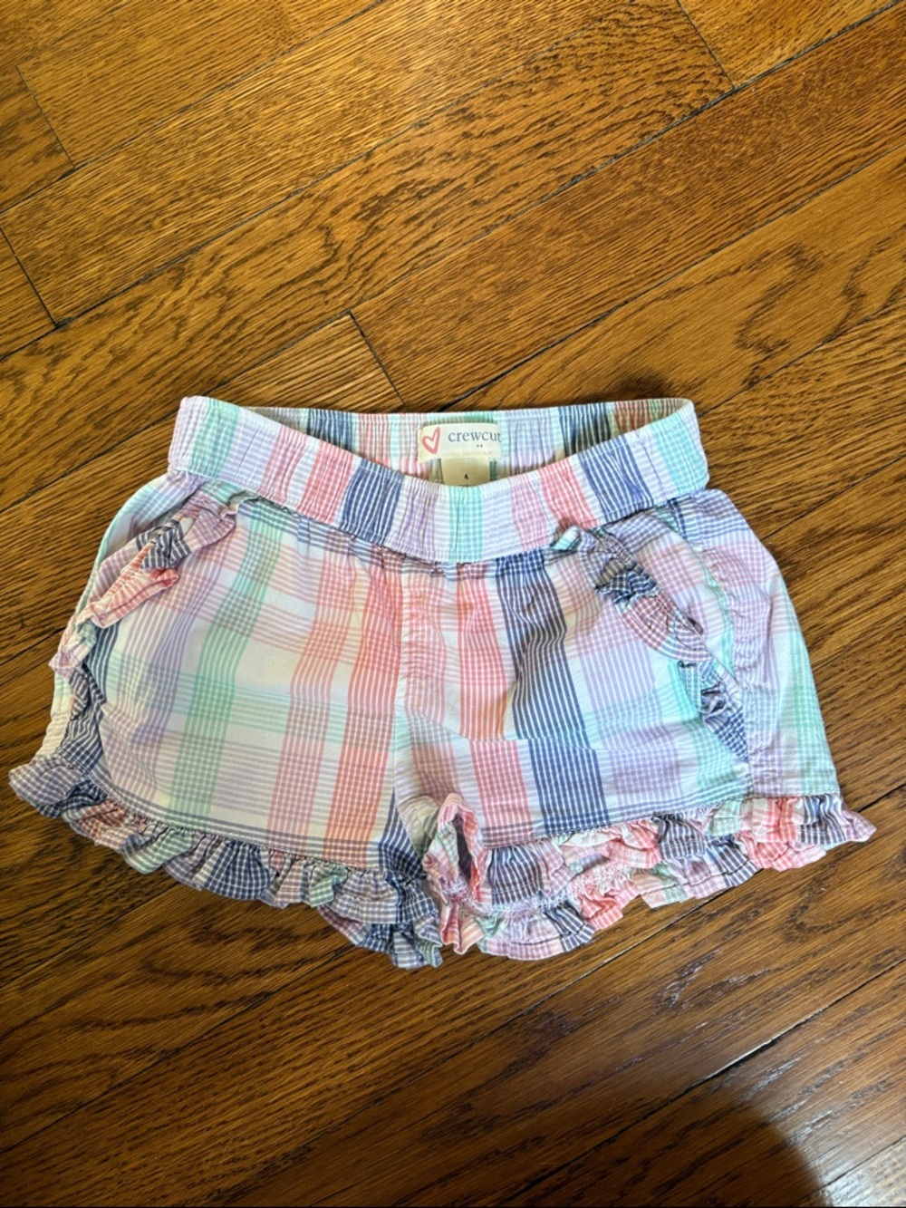 Crewcuts Pastel Plaid Ruffle-Hem Girls Shorts, Size 4